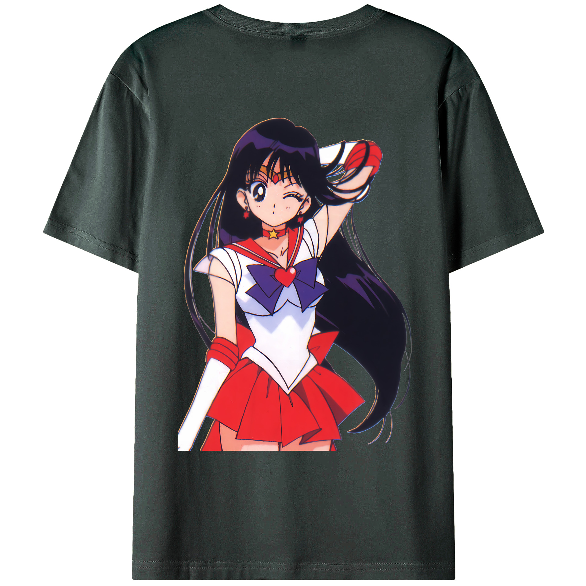 （画像用） 美少女戦士セーラームーン 火野レイ ひの レイ Sailor Moon Hino Rei （セーラーマーズ,Sailor Mars） 綿100％ メンズ半袖Tシャツ（バックプリント） 通気性